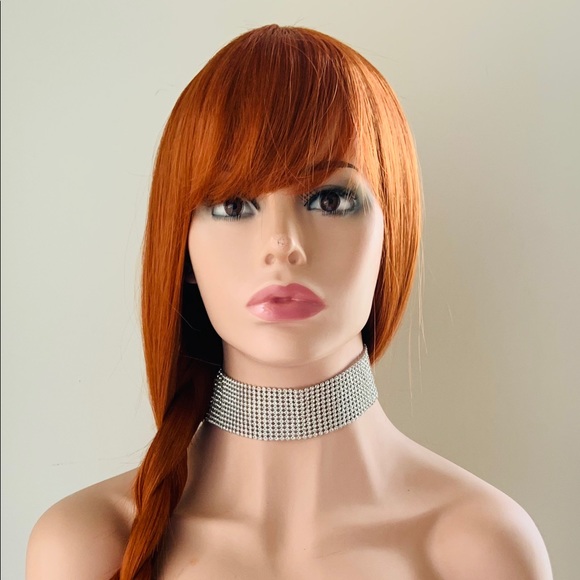“Put On & Go” Long Copper Color Premium Fiber Wig with Bangs - New in Package - Picture 4 of 13